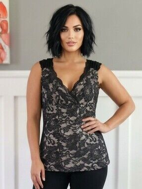 Rosegal Black Floral Lace V-Neck Babydoll Top, Y2K Corset Whimsigoth, Size L